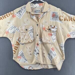 Vintage 80s 90s Claus Sport Petites Safari Travel Dolman Sleeve Top Women 10 Tan
